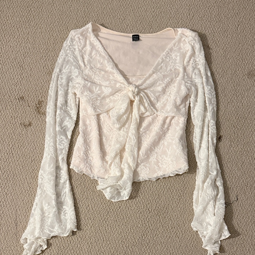 Shein Cream Lace Tie-Front Top